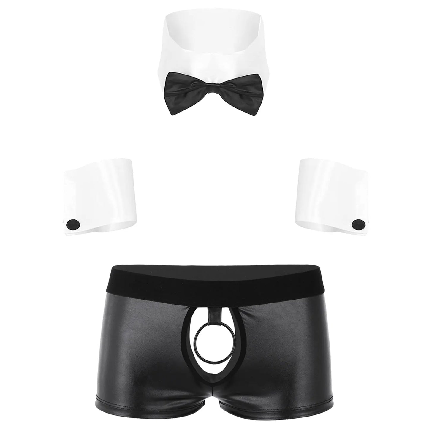 Cosplay Men Sexy Lingerie Set Waiter Stage Dancer Costumes Sexy Leather Crotchless Underwear Role Play Uniforms Nightclub Outfit