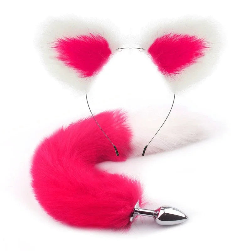 Fox Anal Plug Cute Cat Ears Tail Anal Toys for Beginner Stainles Steel Anal Plug BDSM Game Cosplay Sex Toys for Woman Couple Men