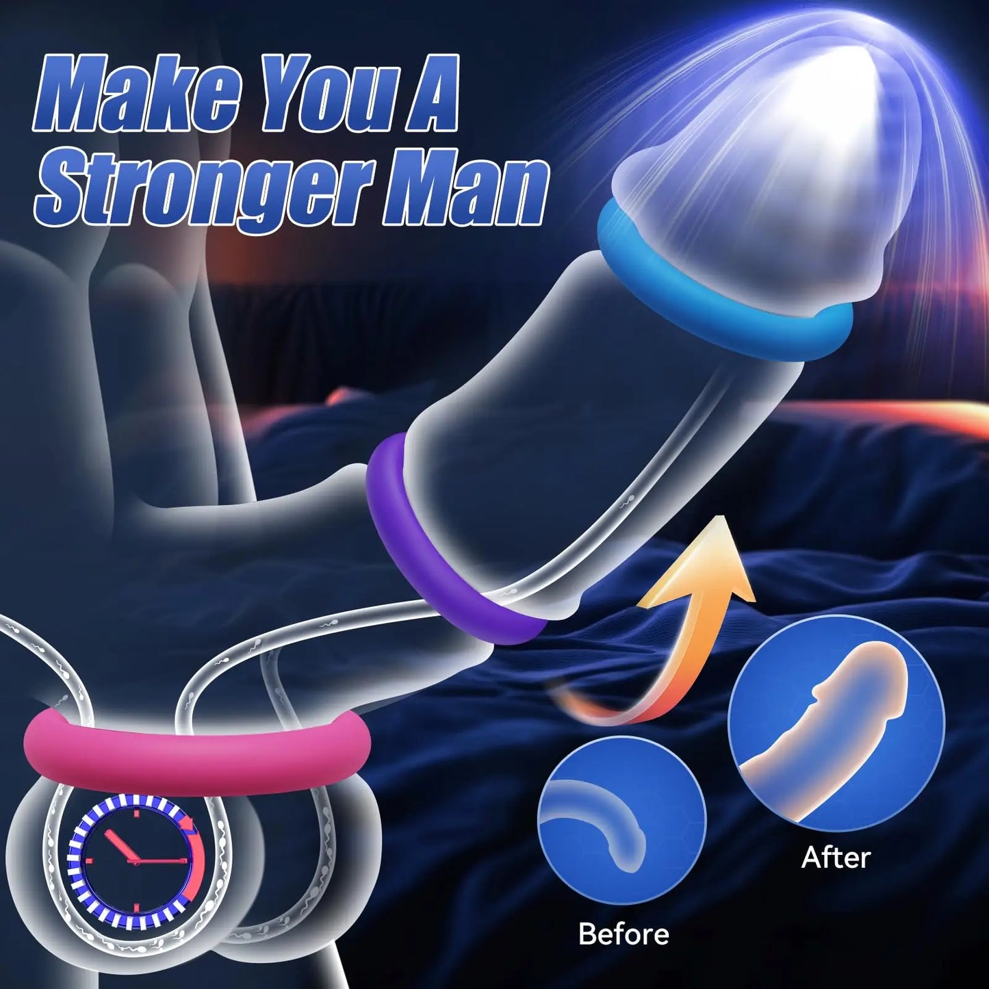 3 Pcs Reusable Silicone Cock Penis Rings Enlargers Erection Enhancing Long Lasting Ejaculation Adult Sex Toys for Men or Couples