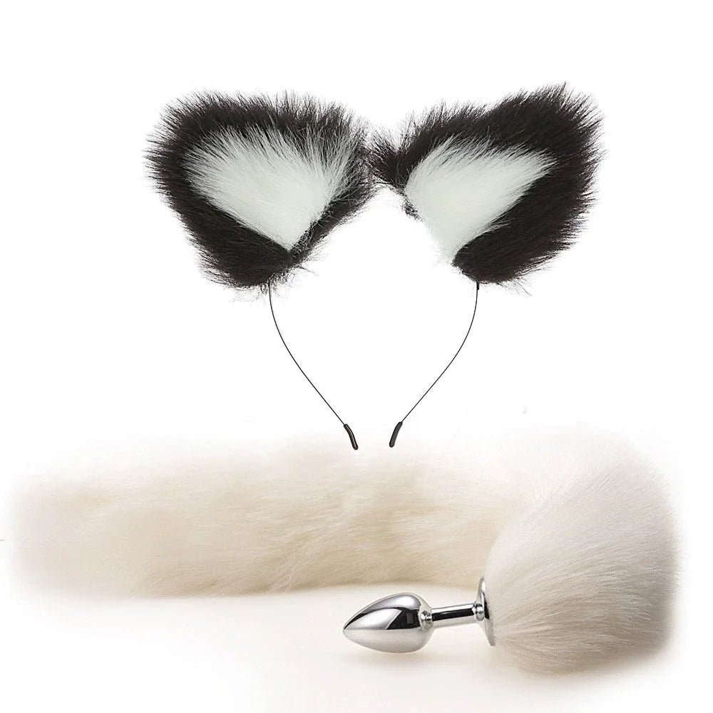 Fox Anal Plug Cute Cat Ears Tail Anal Toys for Beginner Stainles Steel Anal Plug BDSM Game Cosplay Sex Toys for Woman Couple Men
