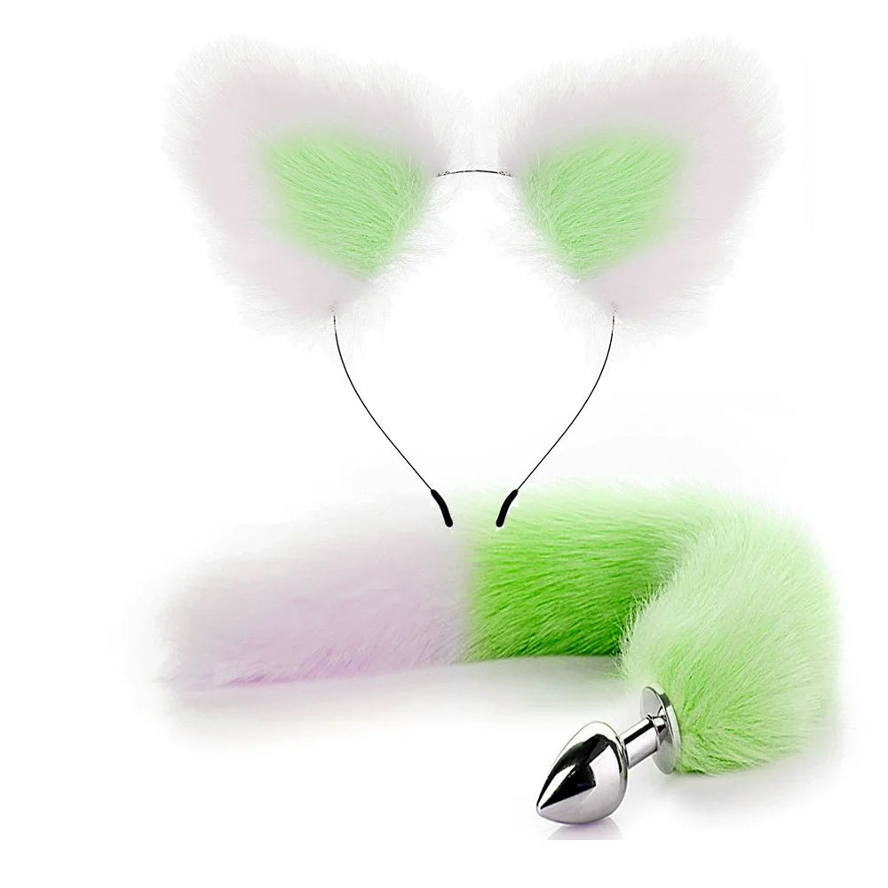 Fox Anal Plug Cute Cat Ears Tail Anal Toys for Beginner Stainles Steel Anal Plug BDSM Game Cosplay Sex Toys for Woman Couple Men