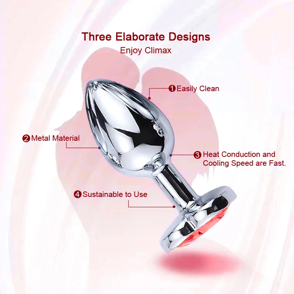 Anal Plug 3 Sizes Heart Metal Crystal Anal Plug for Women Removable Stainless Steel Butt Plug Men Stimulator Anal Sex Toys Dildo