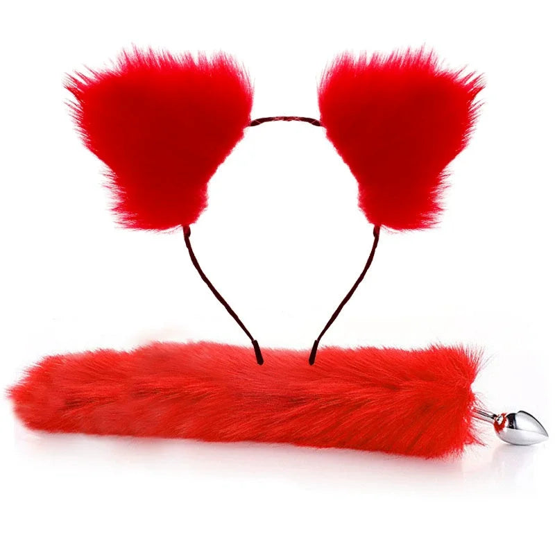 Fox Anal Plug Cute Cat Ears Tail Anal Toys for Beginner Stainles Steel Anal Plug BDSM Game Cosplay Sex Toys for Woman Couple Men