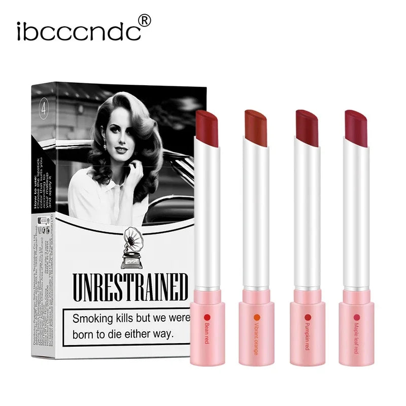 4Colors Lip Gloss Set Velvet Matte Waterproof Long-lasting Lip Non-Stick Cup Cigarette Lipstick Makeup For Women
