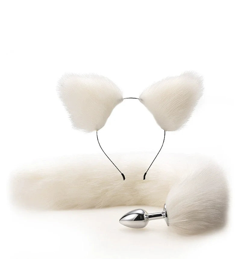 Fox Anal Plug Cute Cat Ears Tail Anal Toys for Beginner Stainles Steel Anal Plug BDSM Game Cosplay Sex Toys for Woman Couple Men