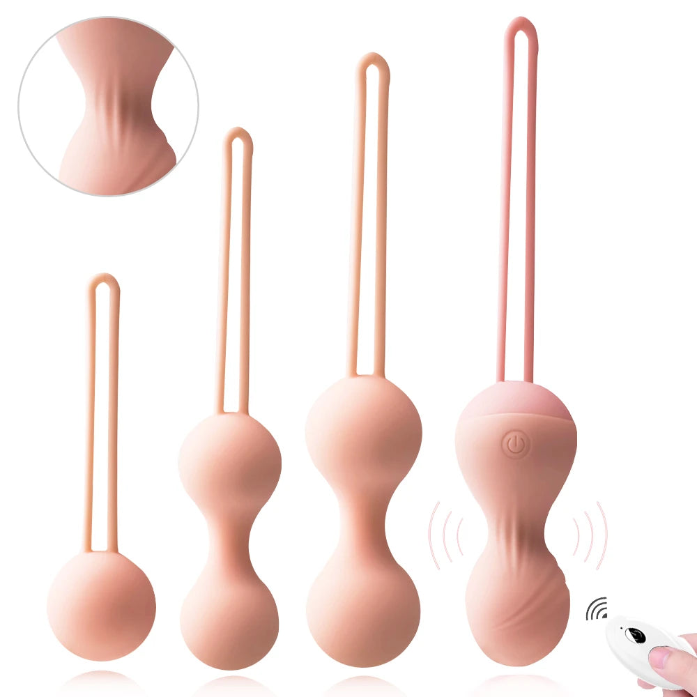 4pcs Kegel Exercise Vagina Balls Vibrator Remote Control Trainer Beginners Shrink Massage Ball Vibrating Eggs Sex Toys For Women