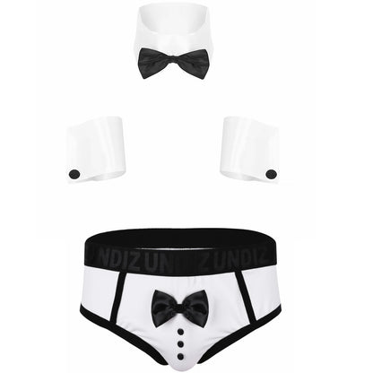 Cosplay Men Sexy Lingerie Set Waiter Stage Dancer Costumes Sexy Leather Crotchless Underwear Role Play Uniforms Nightclub Outfit