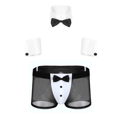 Cosplay Men Sexy Lingerie Set Waiter Stage Dancer Costumes Sexy Leather Crotchless Underwear Role Play Uniforms Nightclub Outfit