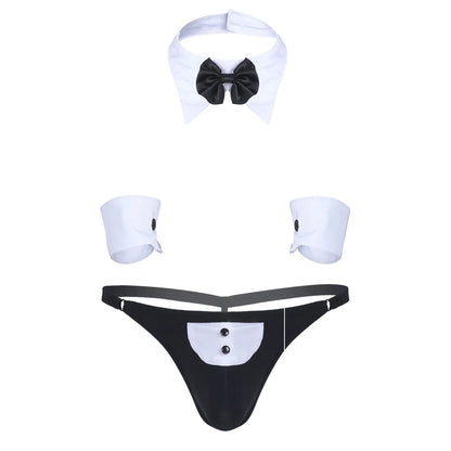 Cosplay Men Sexy Lingerie Set Waiter Stage Dancer Costumes Sexy Leather Crotchless Underwear Role Play Uniforms Nightclub Outfit