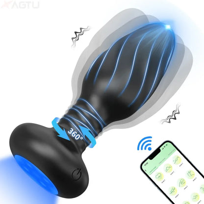 Vibrating LED Anal Plug for Men Prostate Massager Vibrating Butt Plug Men Women Adult Sex Toy APP Anal Vibrator for Couples