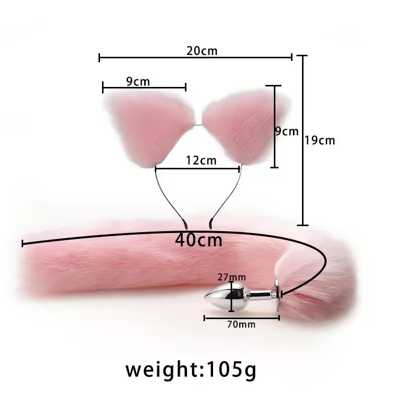 Fox Anal Plug Cute Cat Ears Tail Anal Toys for Beginner Stainles Steel Anal Plug BDSM Game Cosplay Sex Toys for Woman Couple Men