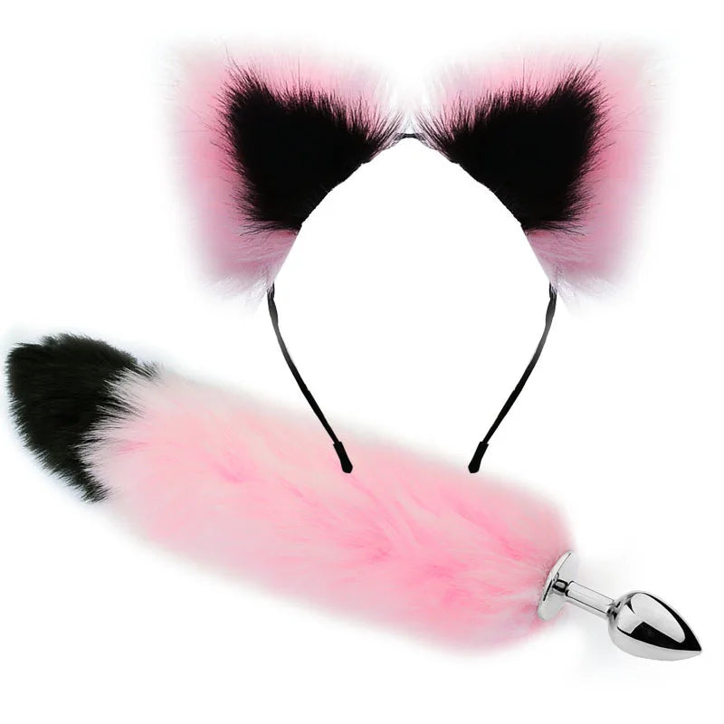 Cute Fox Tail Anal Plug Bow-Knot Soft Cat Ears Headbands Collar Erotic Cosplay Couples Accessories SM Sex Toys for Female Male