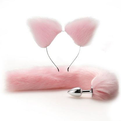 Fox Anal Plug Cute Cat Ears Tail Anal Toys for Beginner Stainles Steel Anal Plug BDSM Game Cosplay Sex Toys for Woman Couple Men