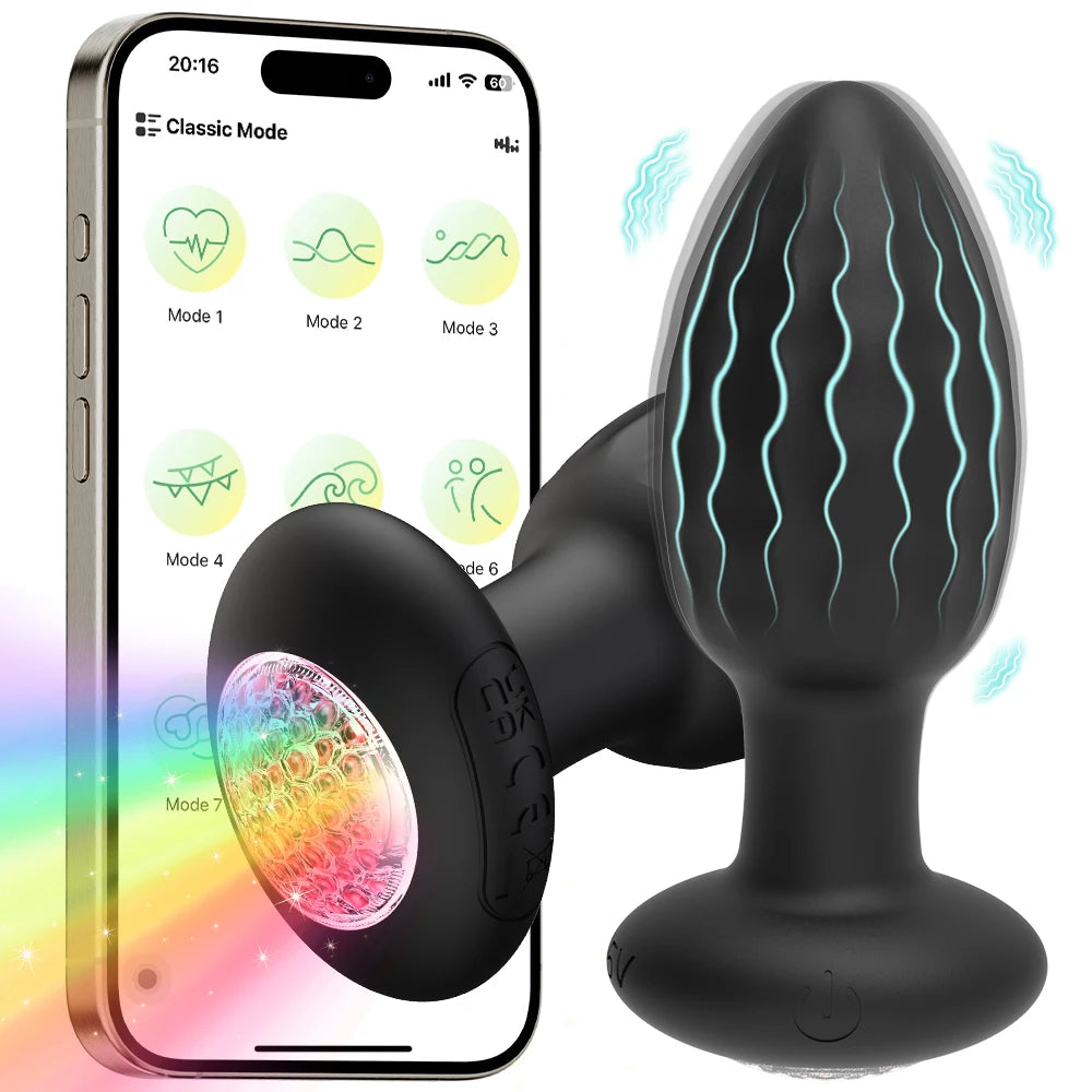 Vibrating LED Anal Plug for Men Prostate Massager Vibrating Butt Plug Men Women Adult Sex Toy APP Anal Vibrator for Couples