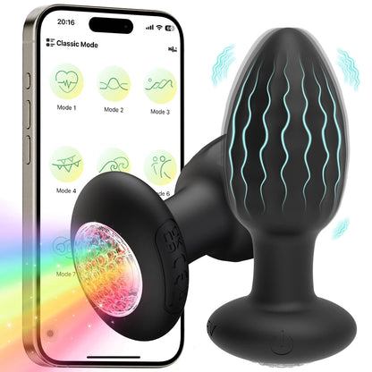 Vibrating LED Anal Plug for Men Prostate Massager Vibrating Butt Plug Men Women Adult Sex Toy APP Anal Vibrator for Couples