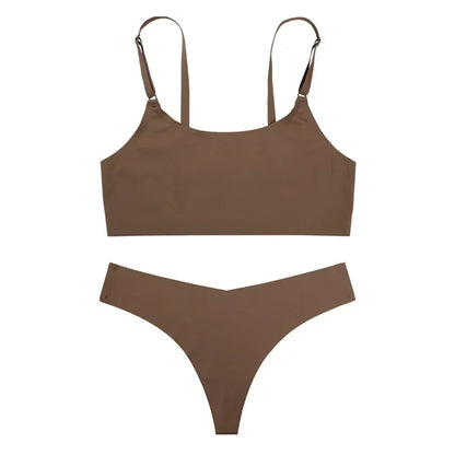 Bra Underwear Set for Women Wireless Spaghetti-Strap Vest Big Chest Small Push up Breathable Sexy Seamless Bra Set