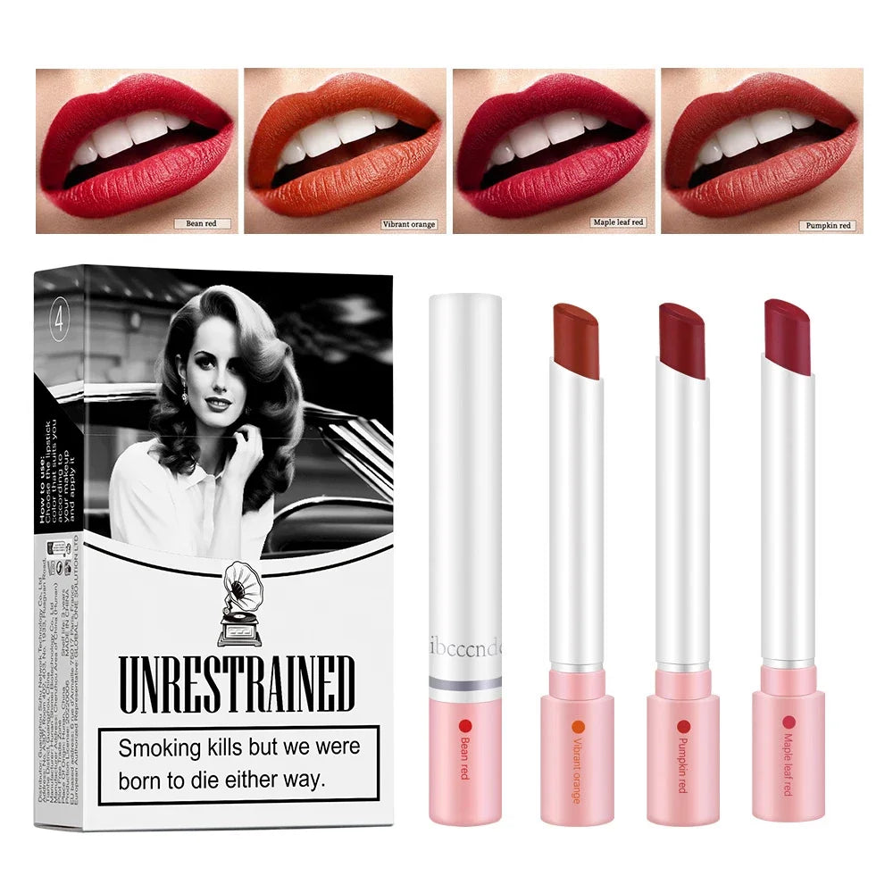4Colors Lip Gloss Set Velvet Matte Waterproof Long-lasting Lip Non-Stick Cup Cigarette Lipstick Makeup For Women