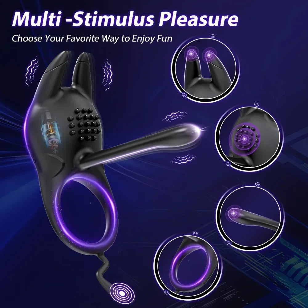 Vibrating Penis Ring Sex Toys - 2 in 1 Vibrating Cock Ring with 10 Vibration Silicone Adult Sex Toys for Couples Vibrator