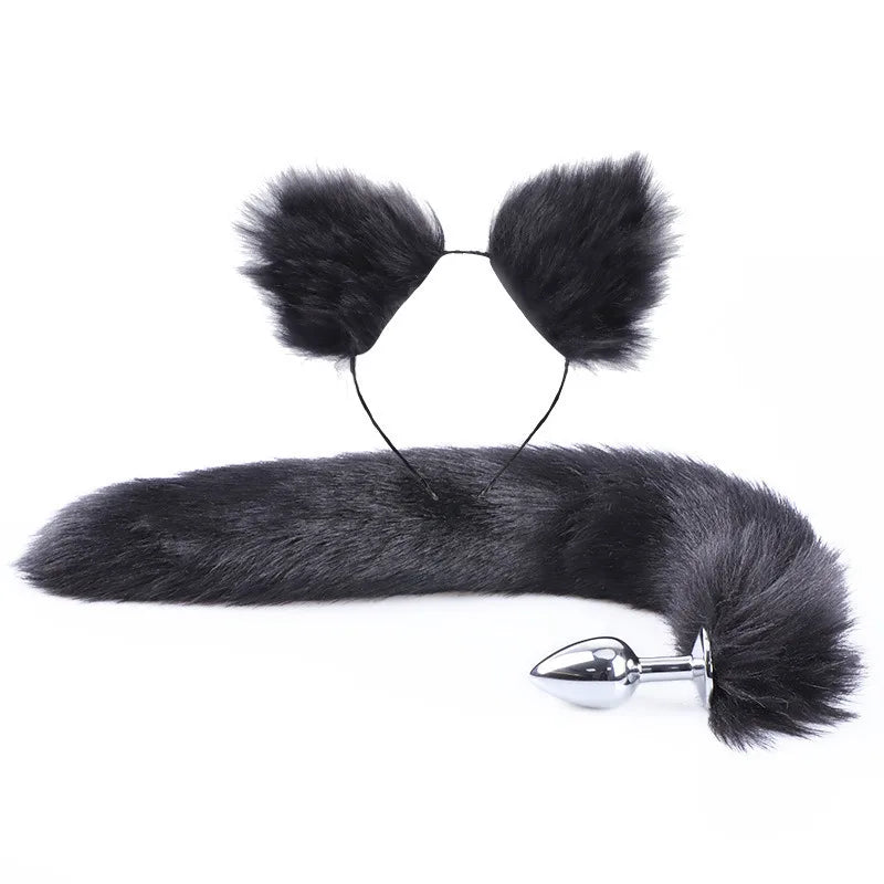 Cute Fox Tail Anal Plug Bow-Knot Soft Cat Ears Headbands Collar Erotic Cosplay Couples Accessories SM Sex Toys for Female Male