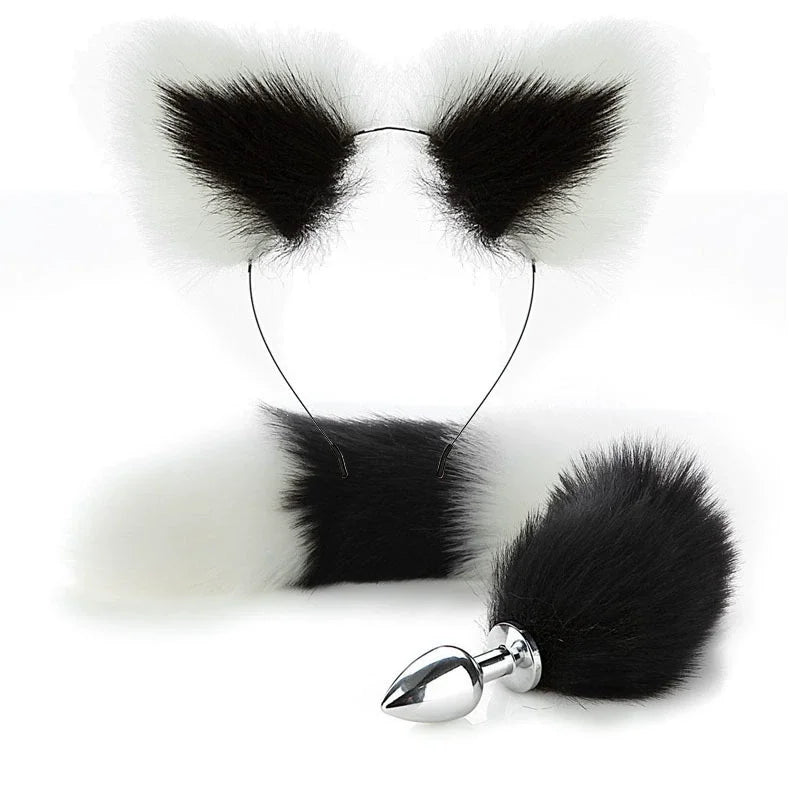 Fox Anal Plug Cute Cat Ears Tail Anal Toys for Beginner Stainles Steel Anal Plug BDSM Game Cosplay Sex Toys for Woman Couple Men