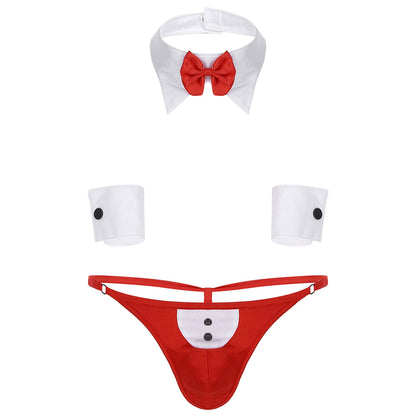 Cosplay Men Sexy Lingerie Set Waiter Stage Dancer Costumes Sexy Leather Crotchless Underwear Role Play Uniforms Nightclub Outfit