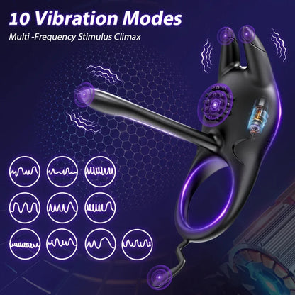 Vibrating Penis Ring Sex Toys - 2 in 1 Vibrating Cock Ring with 10 Vibration Silicone Adult Sex Toys for Couples Vibrator