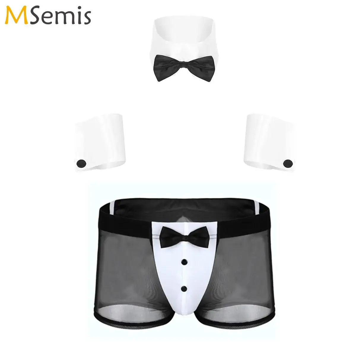 Men Cosplay Sexy Lingerie Set Waiter Stage Dancer Costumes Sexy Leather Crotchless Underwear Role Play Uniforms Nightclub Outfit