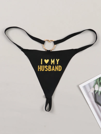 Varsbaby Cheeky Letter Printed G-string Underwear with I love my husband Prints Panties Playful Seamless T-back Bikini Thong