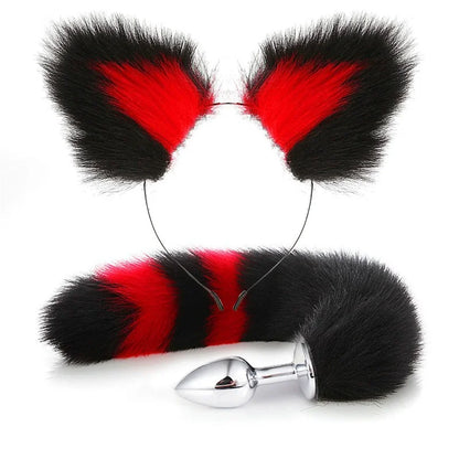 Fox Anal Plug Cute Cat Ears Tail Anal Toys for Beginner Stainles Steel Anal Plug BDSM Game Cosplay Sex Toys for Woman Couple Men