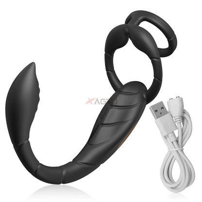 Cock Ring Prostate Vibrator for Male Double Ring Anal Plug Vibrating Delay Ejaculation Male Masturbator Sex Toys for Men