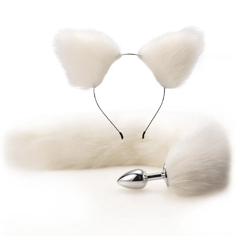 Cute Fox Tail Anal Plug Bow-Knot Soft Cat Ears Headbands Collar Erotic Cosplay Couples Accessories SM Sex Toys for Female Male
