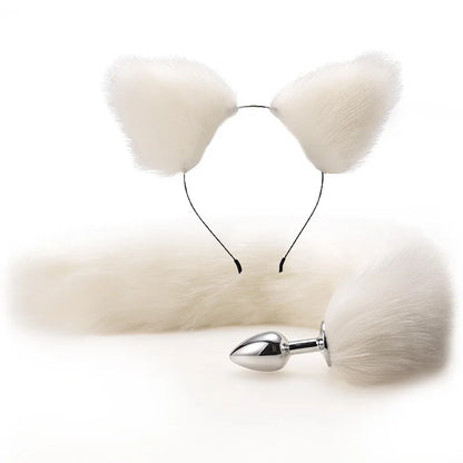 Cute Fox Tail Anal Plug Bow-Knot Soft Cat Ears Headbands Collar Erotic Cosplay Couples Accessories SM Sex Toys for Female Male