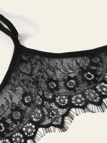 Hollow Bow Bra Open Crotch Underwear Sexy Lingerie Set Lace Halter Sleepwear Porno Sex Costumes for Women stripper clothes