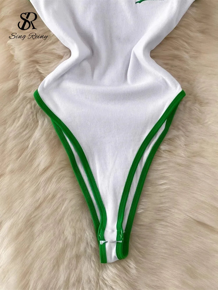 SINGREINY Summer Camis Open crotch Playsuits Sleevless Contrasting Slim Bodysuits 2024 Female Streetwear Sheath Vintage Rompers