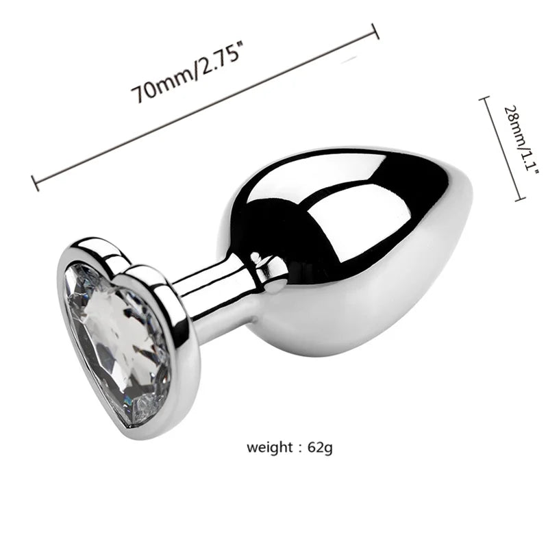 Anal Plug 3 Sizes Heart Metal Crystal Anal Plug for Women Removable Stainless Steel Butt Plug Men Stimulator Anal Sex Toys Dildo