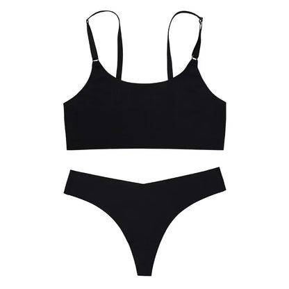 Bra Underwear Set for Women Wireless Spaghetti-Strap Vest Big Chest Small Push up Breathable Sexy Seamless Bra Set