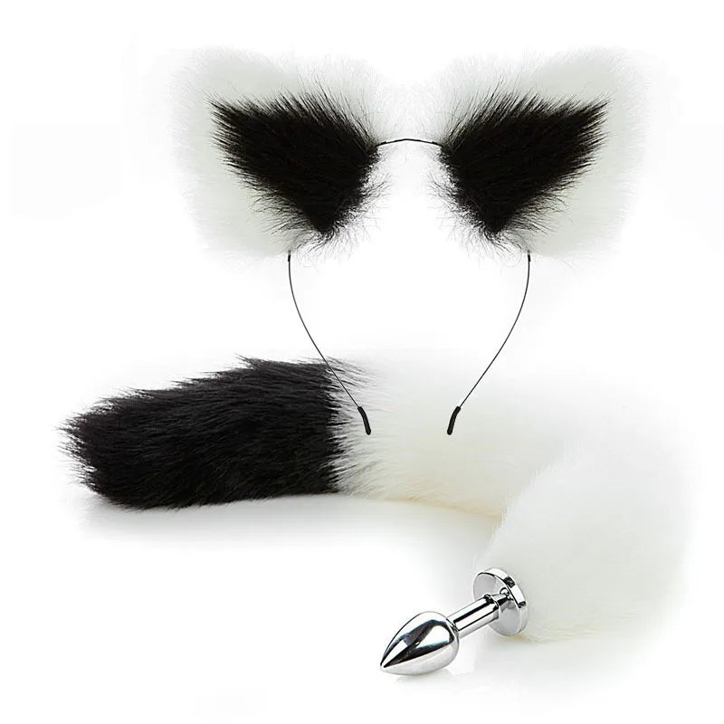 Cute Fox Tail Anal Plug Bow-Knot Soft Cat Ears Headbands Collar Erotic Cosplay Couples Accessories SM Sex Toys for Female Male
