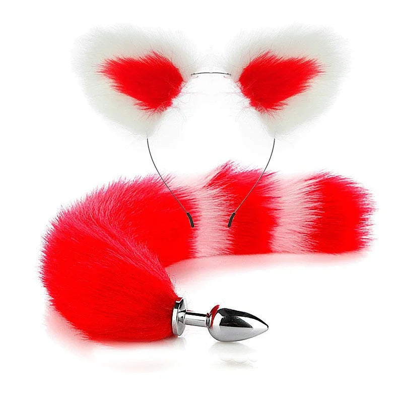 Fox Anal Plug Cute Cat Ears Tail Anal Toys for Beginner Stainles Steel Anal Plug BDSM Game Cosplay Sex Toys for Woman Couple Men