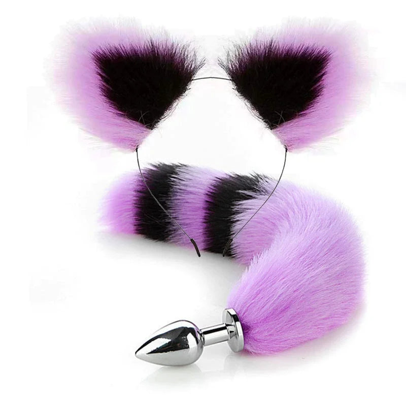 Fox Anal Plug Cute Cat Ears Tail Anal Toys for Beginner Stainles Steel Anal Plug BDSM Game Cosplay Sex Toys for Woman Couple Men