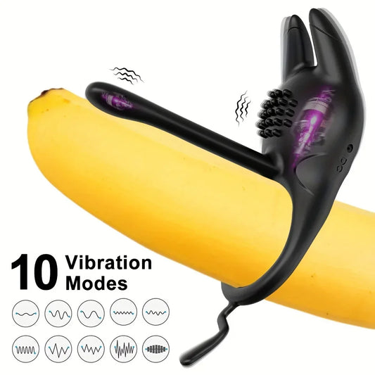 Vibrating Penis Ring Sex Toys - 2 in 1 Vibrating Cock Ring with 10 Vibration Silicone Adult Sex Toys for Couples Vibrator