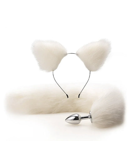 Fox Anal Plug Cute Cat Ears Tail Anal Toys for Beginner Stainles Steel Anal Plug BDSM Game Cosplay Sex Toys for Woman Couple Men