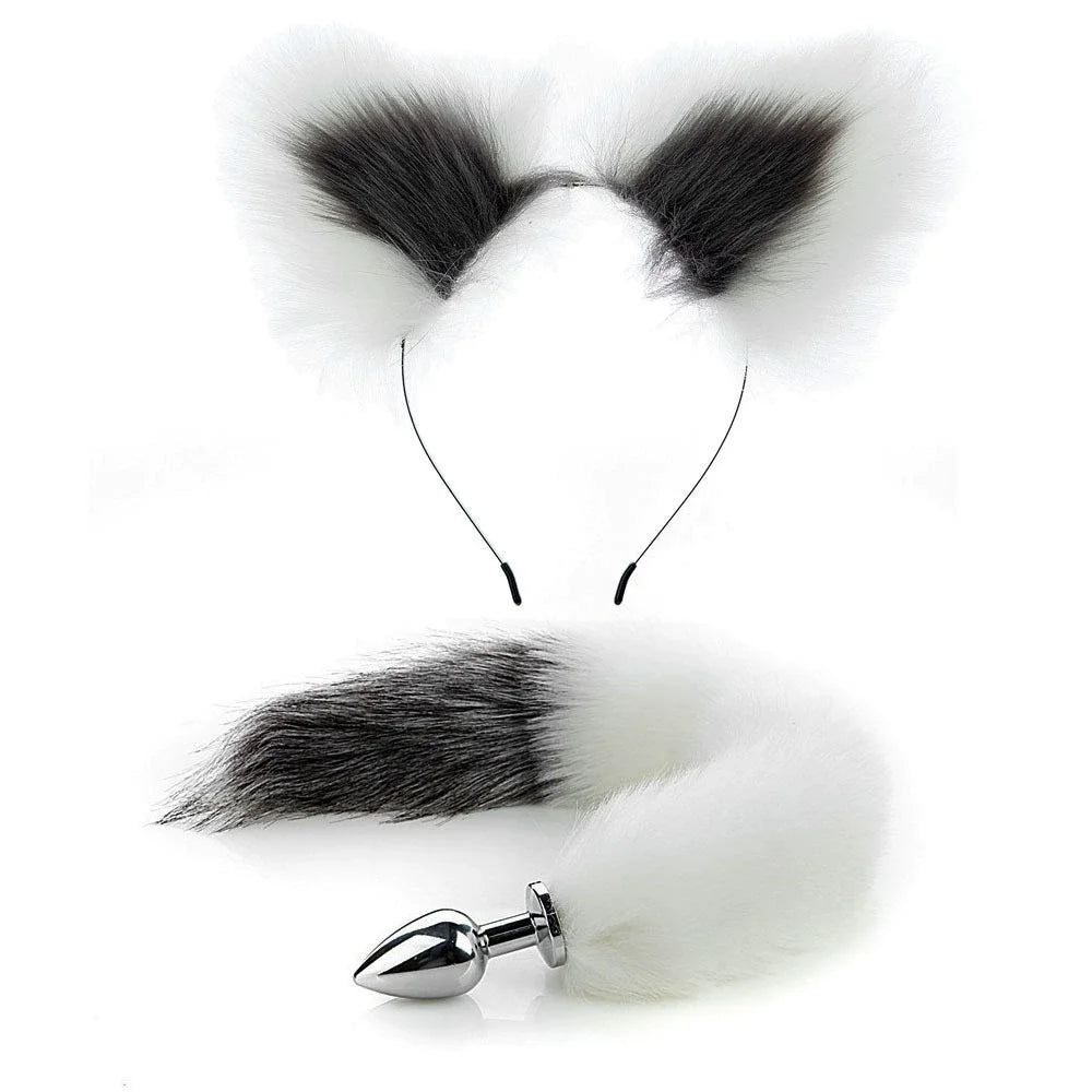 Fox Anal Plug Cute Cat Ears Tail Anal Toys for Beginner Stainles Steel Anal Plug BDSM Game Cosplay Sex Toys for Woman Couple Men
