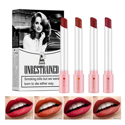 4Colors Lip Gloss Set Velvet Matte Waterproof Long-lasting Lip Non-Stick Cup Cigarette Lipstick Makeup For Women