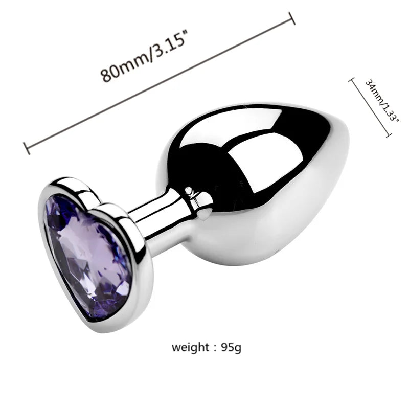 Anal Plug 3 Sizes Heart Metal Crystal Anal Plug for Women Removable Stainless Steel Butt Plug Men Stimulator Anal Sex Toys Dildo