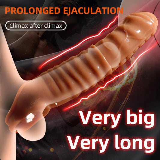 Reusable Condoms Male Penis Extension Sleeves Enlargement Delay Vibrators Delay Ejaculation Cock Ring Adult Sex Toys For Men