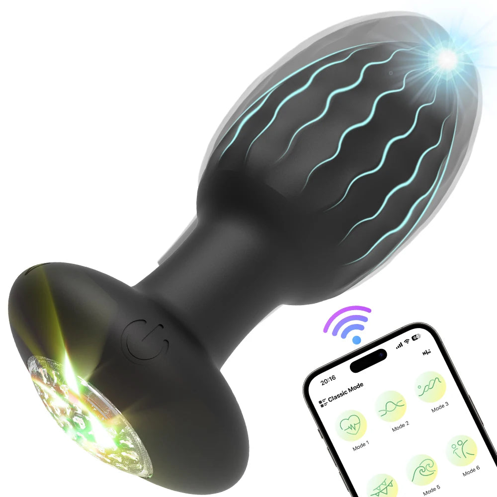 Vibrating LED Anal Plug for Men Prostate Massager Vibrating Butt Plug Men Women Adult Sex Toy APP Anal Vibrator for Couples