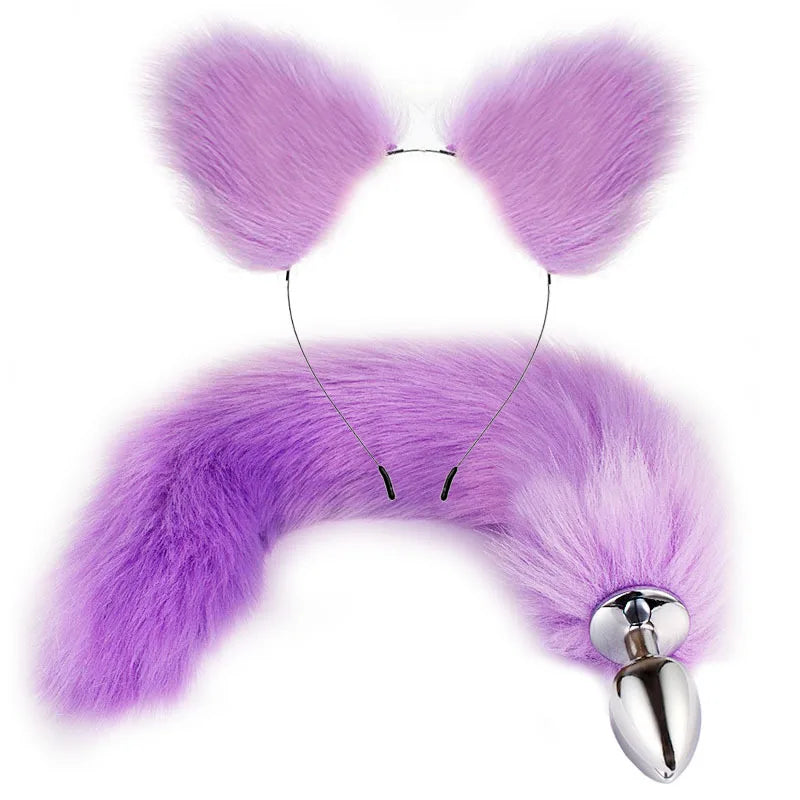 Cute Fox Tail Anal Plug Bow-Knot Soft Cat Ears Headbands Collar Erotic Cosplay Couples Accessories SM Sex Toys for Female Male