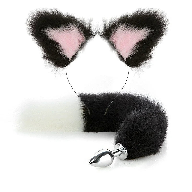 Fox Anal Plug Cute Cat Ears Tail Anal Toys for Beginner Stainles Steel Anal Plug BDSM Game Cosplay Sex Toys for Woman Couple Men