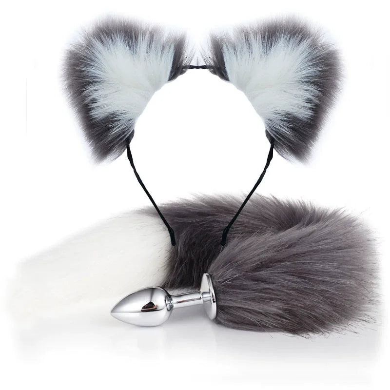 Fox Anal Plug Cute Cat Ears Tail Anal Toys for Beginner Stainles Steel Anal Plug BDSM Game Cosplay Sex Toys for Woman Couple Men