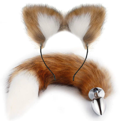 Fox Anal Plug Cute Cat Ears Tail Anal Toys for Beginner Stainles Steel Anal Plug BDSM Game Cosplay Sex Toys for Woman Couple Men